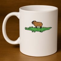Capybara On Crocodile Capy Alligator Rodent 11oz C Handle Ceramic Mug