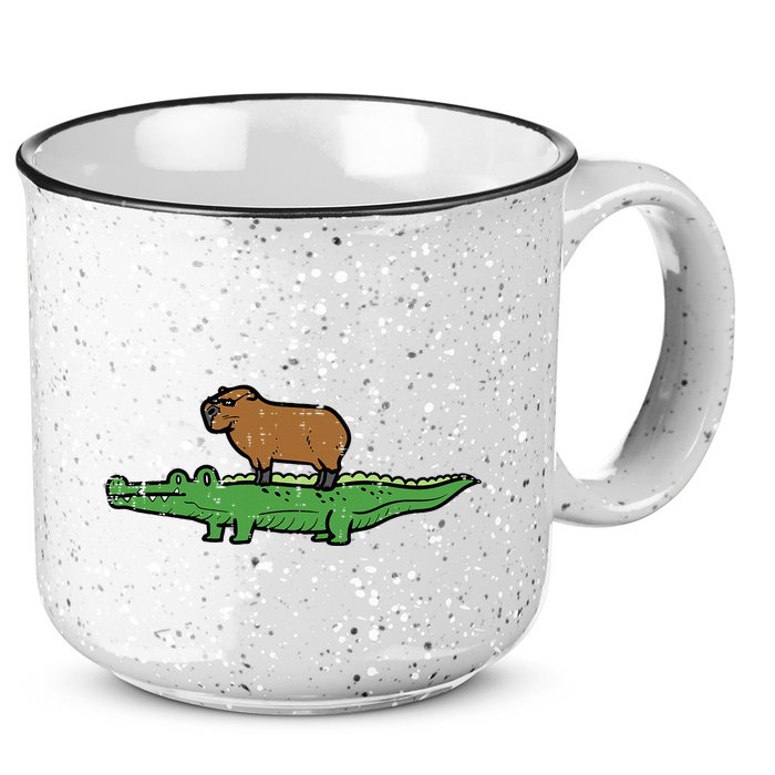 Capybara On Crocodile Capy Alligator Rodent 15oz Campfire Ceramic Mug