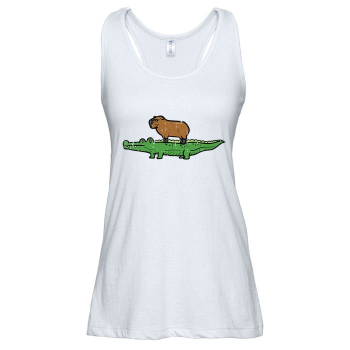 Capybara On Crocodile Capy Alligator Rodent Ladies Essential Flowy Tank