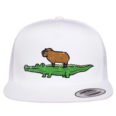 Capybara On Crocodile Capy Alligator Rodent Flatbill Hat