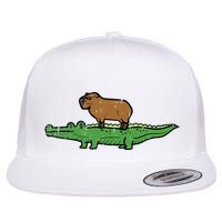 Capybara On Crocodile Capy Alligator Rodent Flatbill Hat