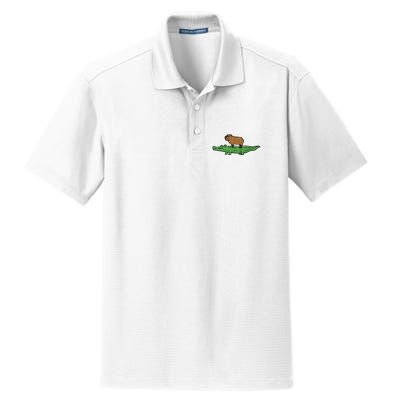 Capybara On Crocodile Capy Alligator Rodent Dry Zone Grid Polo