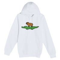 Capybara On Crocodile Capy Alligator Rodent Premium Pullover Hoodie