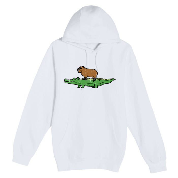 Capybara On Crocodile Capy Alligator Rodent Premium Pullover Hoodie