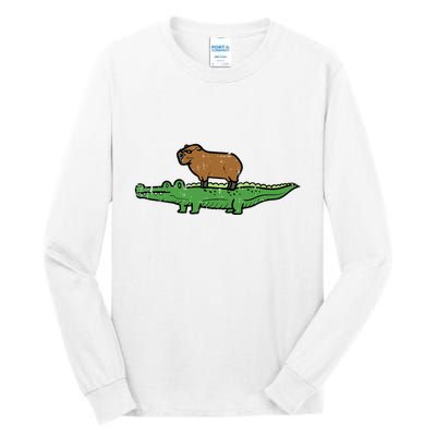 Capybara On Crocodile Capy Alligator Rodent Tall Long Sleeve T-Shirt