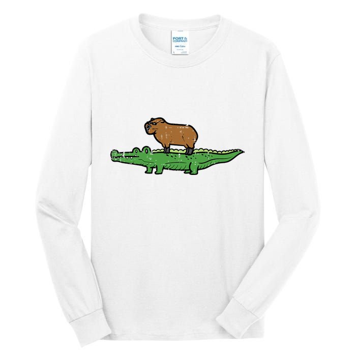 Capybara On Crocodile Capy Alligator Rodent Tall Long Sleeve T-Shirt