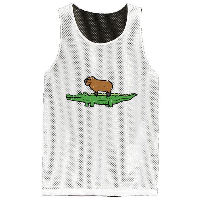 Capybara On Crocodile Capy Alligator Rodent Mesh Reversible Basketball Jersey Tank