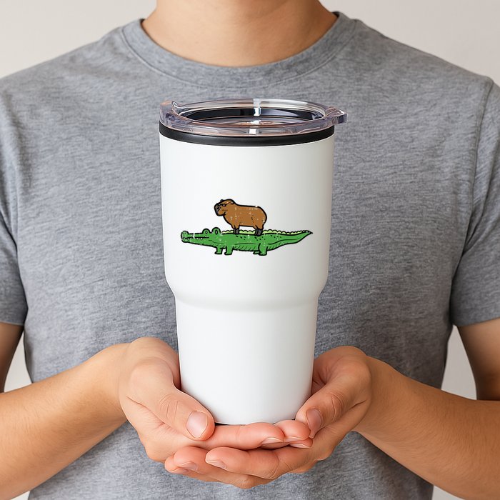Capybara On Crocodile Capy Alligator Rodent Tumbler