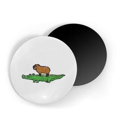 Capybara On Crocodile Capy Alligator Rodent Magnet