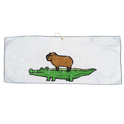 Capybara On Crocodile Capy Alligator Rodent Large Microfiber Waffle Golf Towel