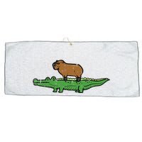 Capybara On Crocodile Capy Alligator Rodent Large Microfiber Waffle Golf Towel