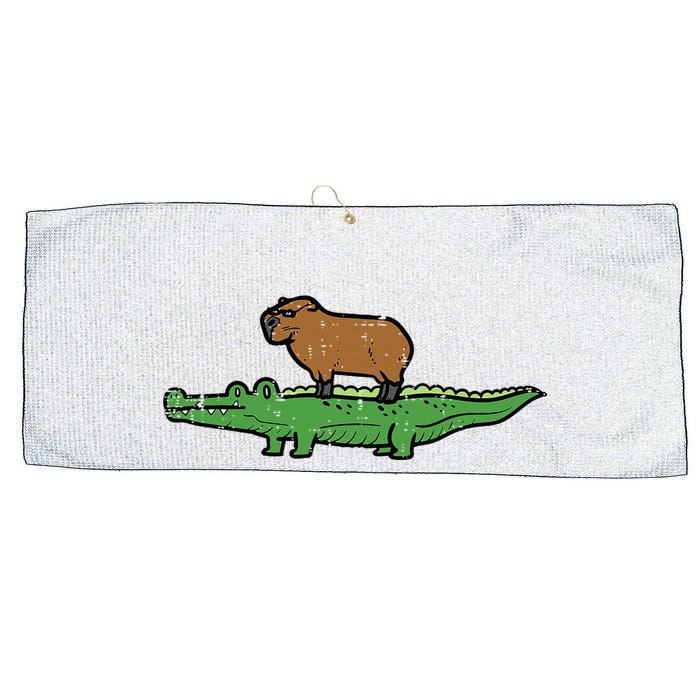 Capybara On Crocodile Capy Alligator Rodent Large Microfiber Waffle Golf Towel
