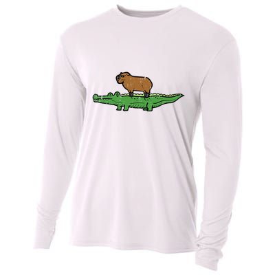 Capybara On Crocodile Capy Alligator Rodent Cooling Performance Long Sleeve Crew