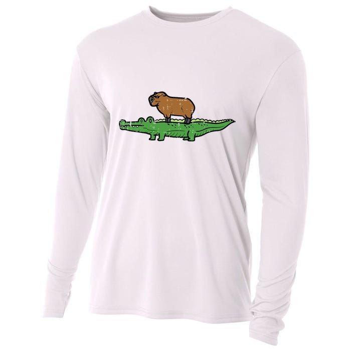 Capybara On Crocodile Capy Alligator Rodent Cooling Performance Long Sleeve Crew