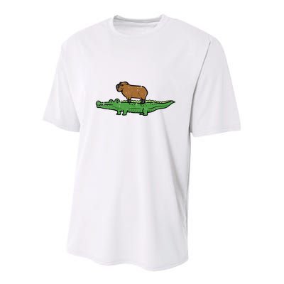 Capybara On Crocodile Capy Alligator Rodent Youth Performance Sprint T-Shirt