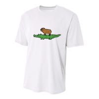 Capybara On Crocodile Capy Alligator Rodent Youth Performance Sprint T-Shirt