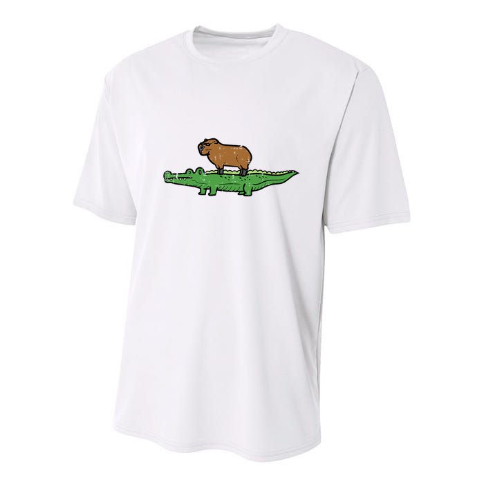 Capybara On Crocodile Capy Alligator Rodent Youth Performance Sprint T-Shirt