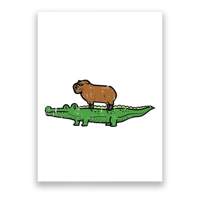 Capybara On Crocodile Capy Alligator Rodent Poster
