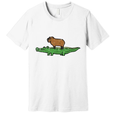 Capybara On Crocodile Capy Alligator Rodent Premium T-Shirt