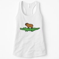 Capybara On Crocodile Capy Alligator Rodent Womens Tank Top