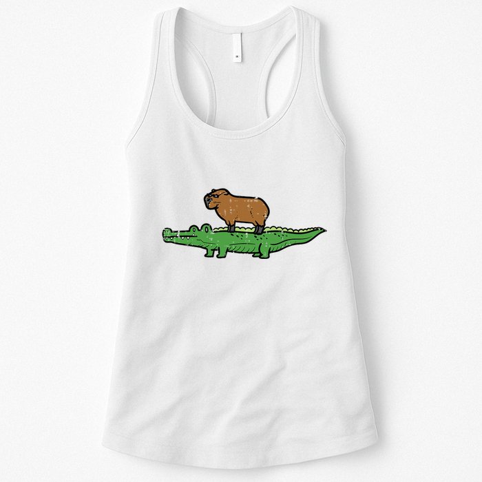 Capybara On Crocodile Capy Alligator Rodent Womens Tank Top