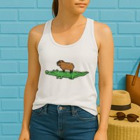 Capybara On Crocodile Capy Alligator Rodent Womens Tank Top