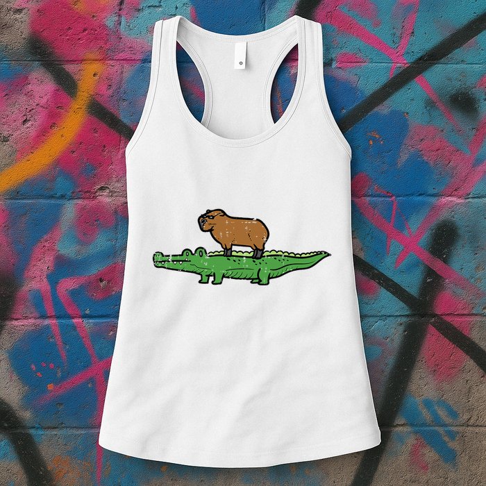 Capybara On Crocodile Capy Alligator Rodent Womens Tank Top