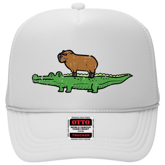 Capybara On Crocodile Capy Alligator Rodent Trucker Hat
