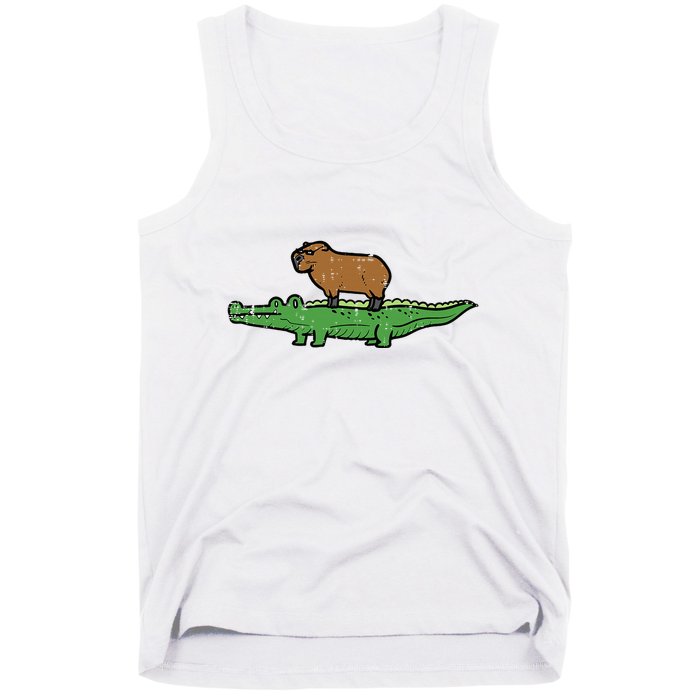 Capybara On Crocodile Capy Alligator Rodent Tank Top