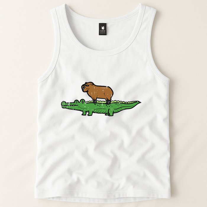 Capybara On Crocodile Capy Alligator Rodent Tank Top