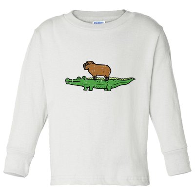 Capybara On Crocodile Capy Alligator Rodent Toddler Long Sleeve Shirt