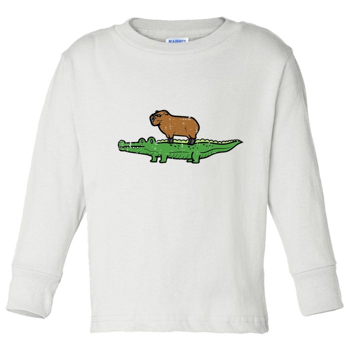 Capybara On Crocodile Capy Alligator Rodent Toddler Long Sleeve Shirt