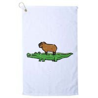 Capybara On Crocodile Capy Alligator Rodent Golf Towel