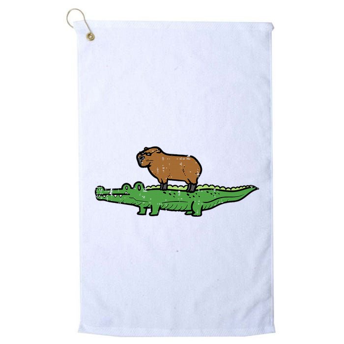 Capybara On Crocodile Capy Alligator Rodent Golf Towel
