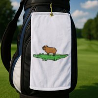 Capybara On Crocodile Capy Alligator Rodent Golf Towel