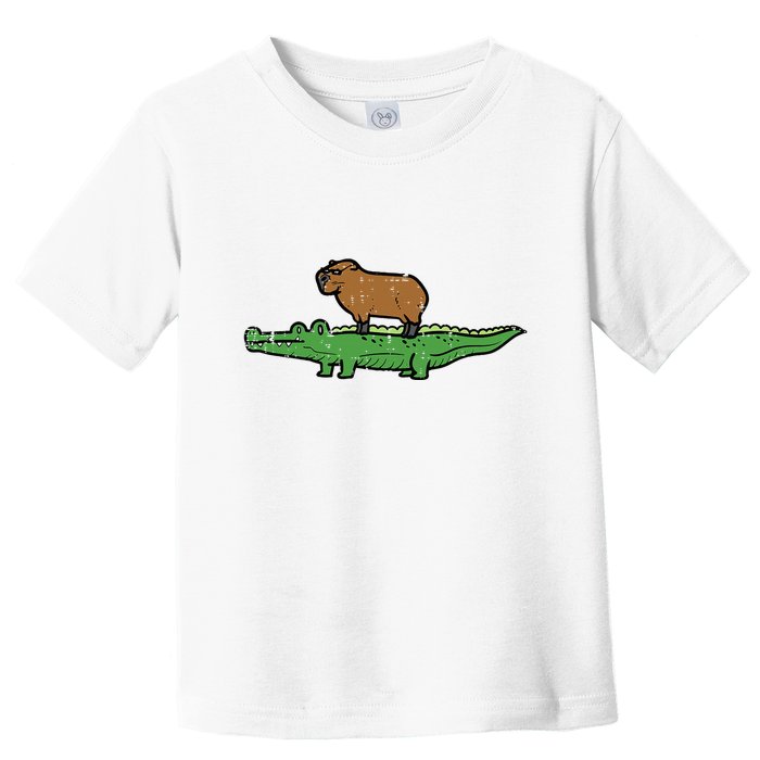 Capybara On Crocodile Capy Alligator Rodent Toddler T-Shirt