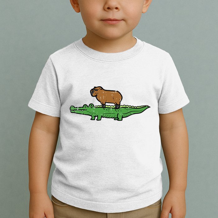 Capybara On Crocodile Capy Alligator Rodent Toddler T-Shirt