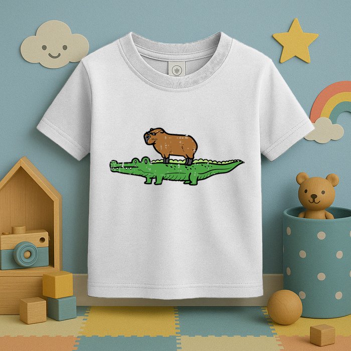 Capybara On Crocodile Capy Alligator Rodent Toddler T-Shirt