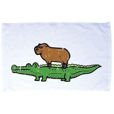 Capybara On Crocodile Capy Alligator Rodent Microfiber Hand Towel