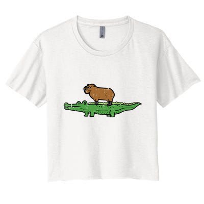 Capybara On Crocodile Capy Alligator Rodent Crop Top
