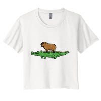 Capybara On Crocodile Capy Alligator Rodent Crop Top