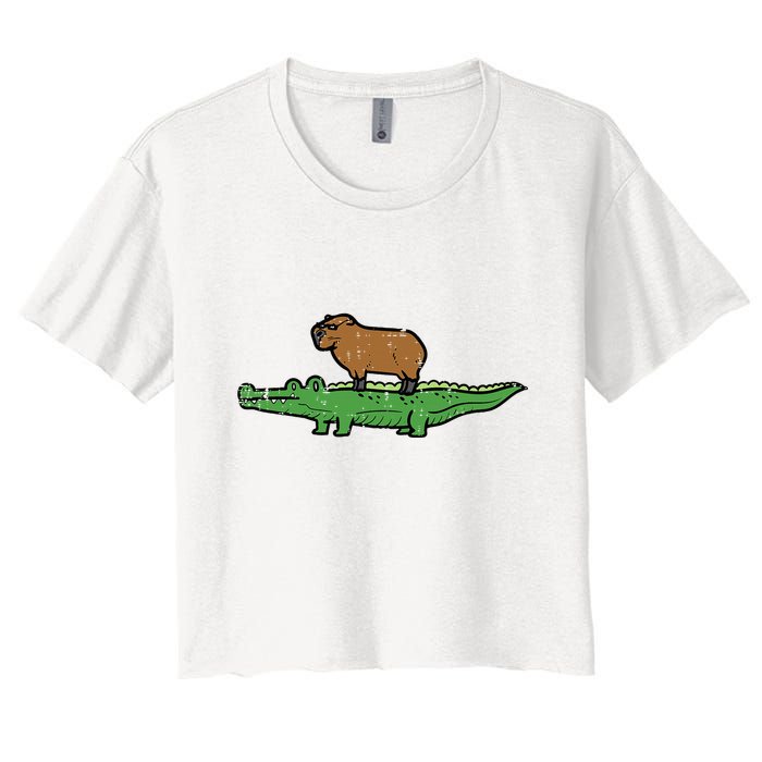 Capybara On Crocodile Capy Alligator Rodent Crop Top