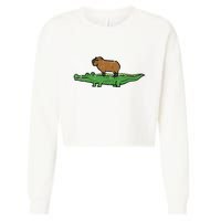 Capybara On Crocodile Capy Alligator Rodent Cropped Pullover Crew