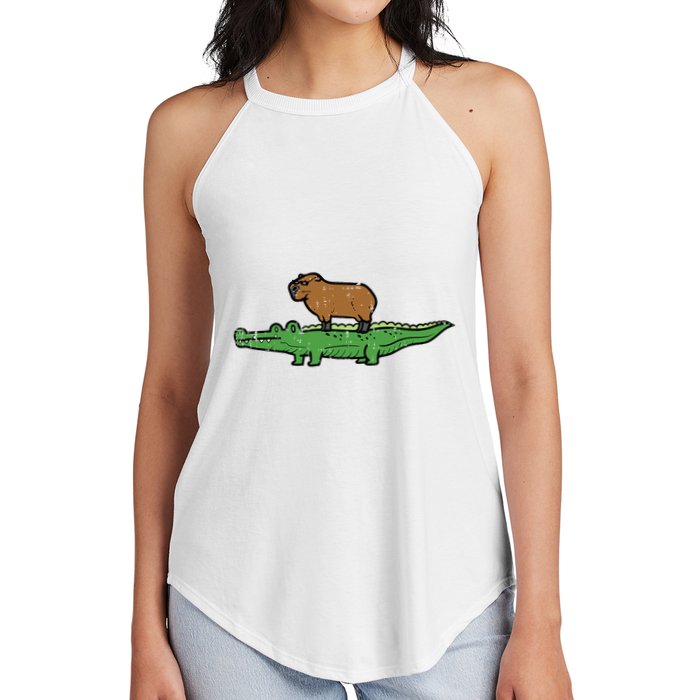 Capybara On Crocodile Capy Alligator Rodent Women's Perfect Tri Rocker Tank