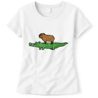 Capybara On Crocodile Capy Alligator Rodent Womens T-Shirt