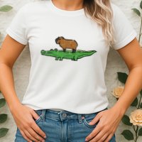 Capybara On Crocodile Capy Alligator Rodent Womens T-Shirt