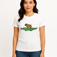 Capybara On Crocodile Capy Alligator Rodent Womens T-Shirt