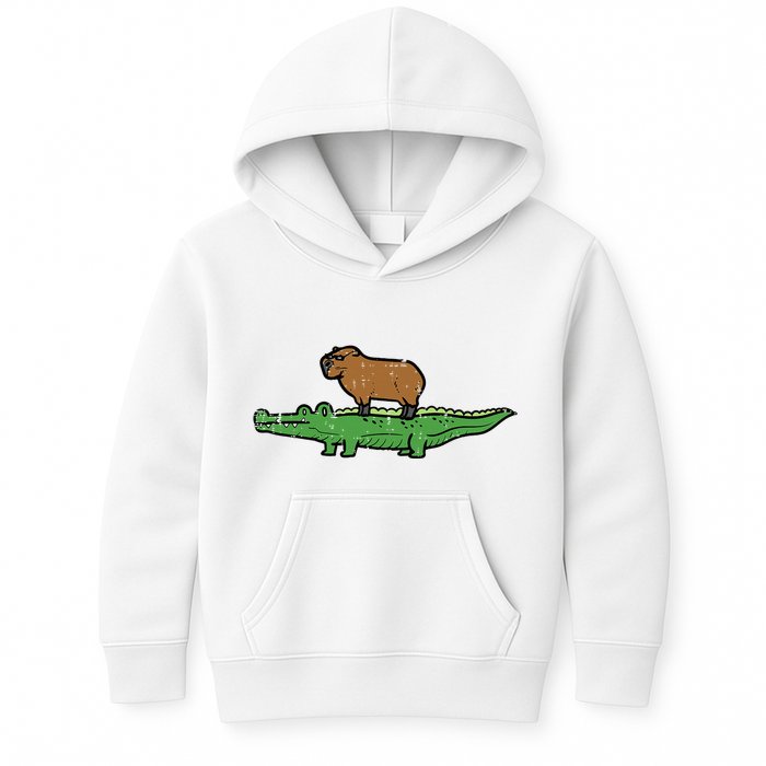Capybara On Crocodile Capy Alligator Rodent Kids Hoodie