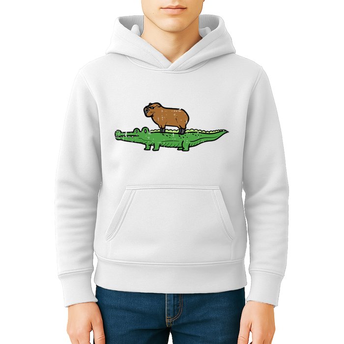Capybara On Crocodile Capy Alligator Rodent Kids Hoodie
