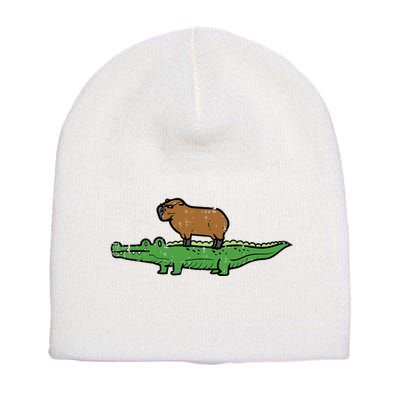 Capybara On Crocodile Capy Alligator Rodent Short Acrylic Beanie